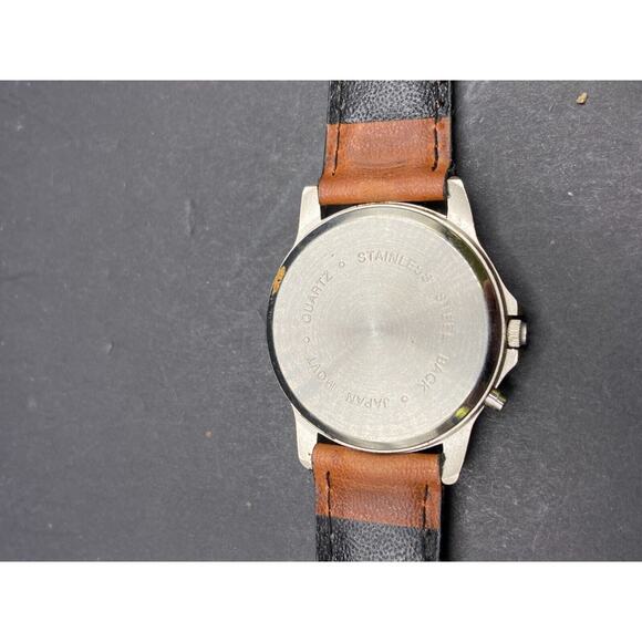 TIME Magazine Quartz Silver Tone Watch w/ Military Dial Brown Leather Band - Picture 7 of 11